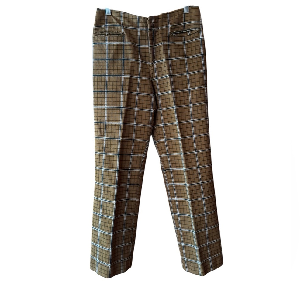 1970s Watsnu 100% Cotton Plaid High-Waisted Straight Leg Hook & Bar Waist Closur